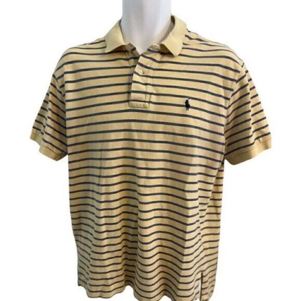 Vintage Polo by Ralph Lauren Light Yellow and Blue Striped Polo Shirt Size Large
